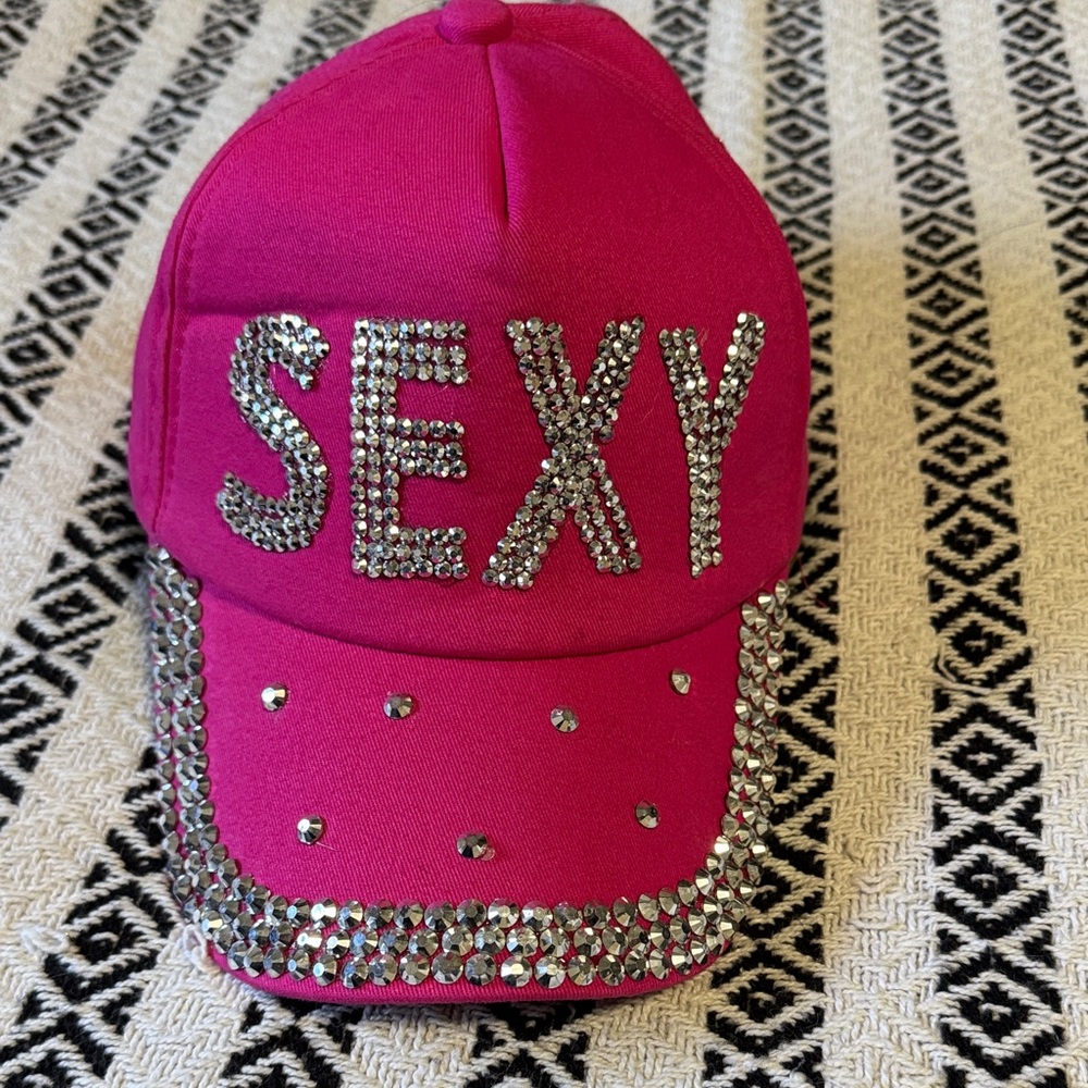 Pink Rhinestone Embellished Cap
